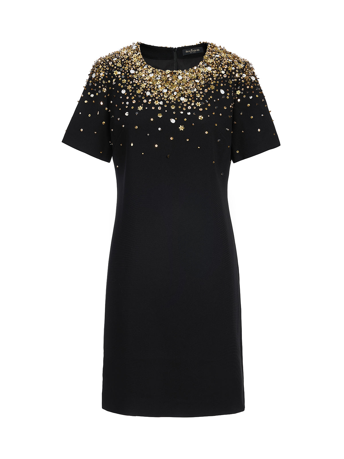 Final Sale | Gold Gradient Hand-Beaded Short-Sleeve Dress