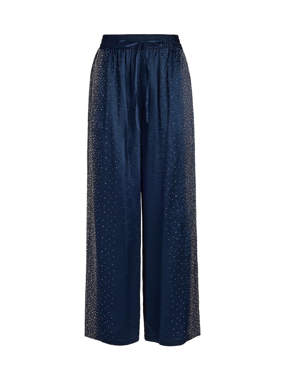 Crystal-Embellished Stretch Waistband Wide-Leg Pants