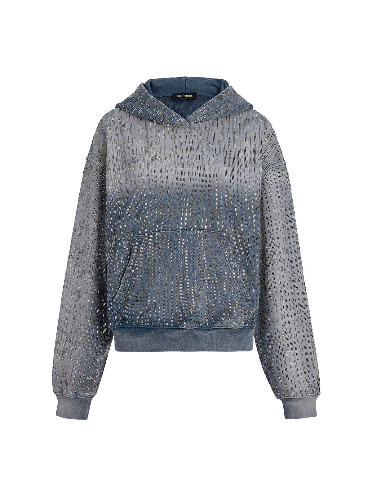 Denim-Inspired Rhinestones Cropped Hoodie