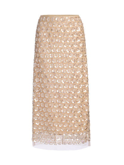 Art Floral Sequin Elastic-Waist Skirt