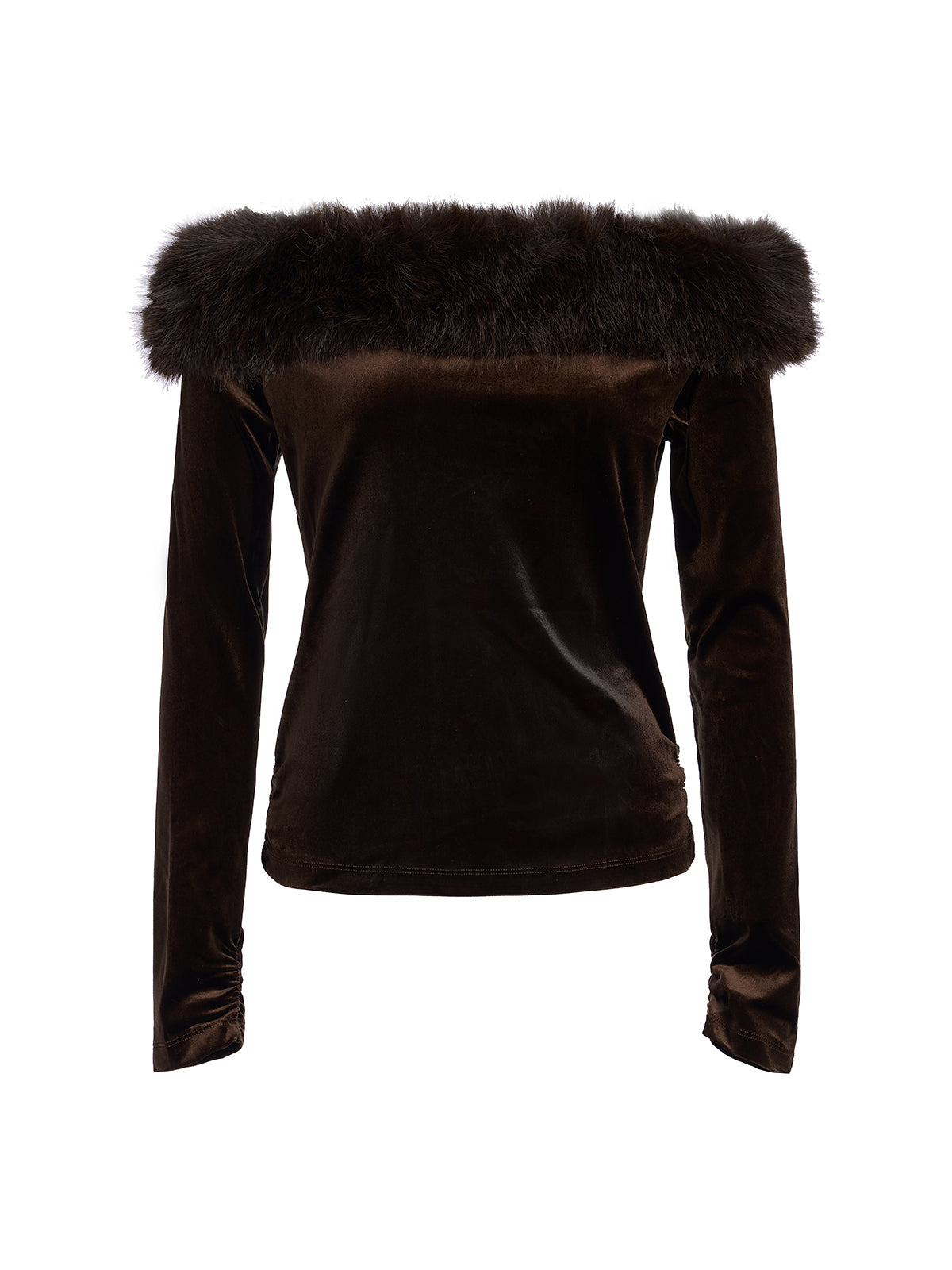 Faux-Fur Off-Shoulder Velvet Top