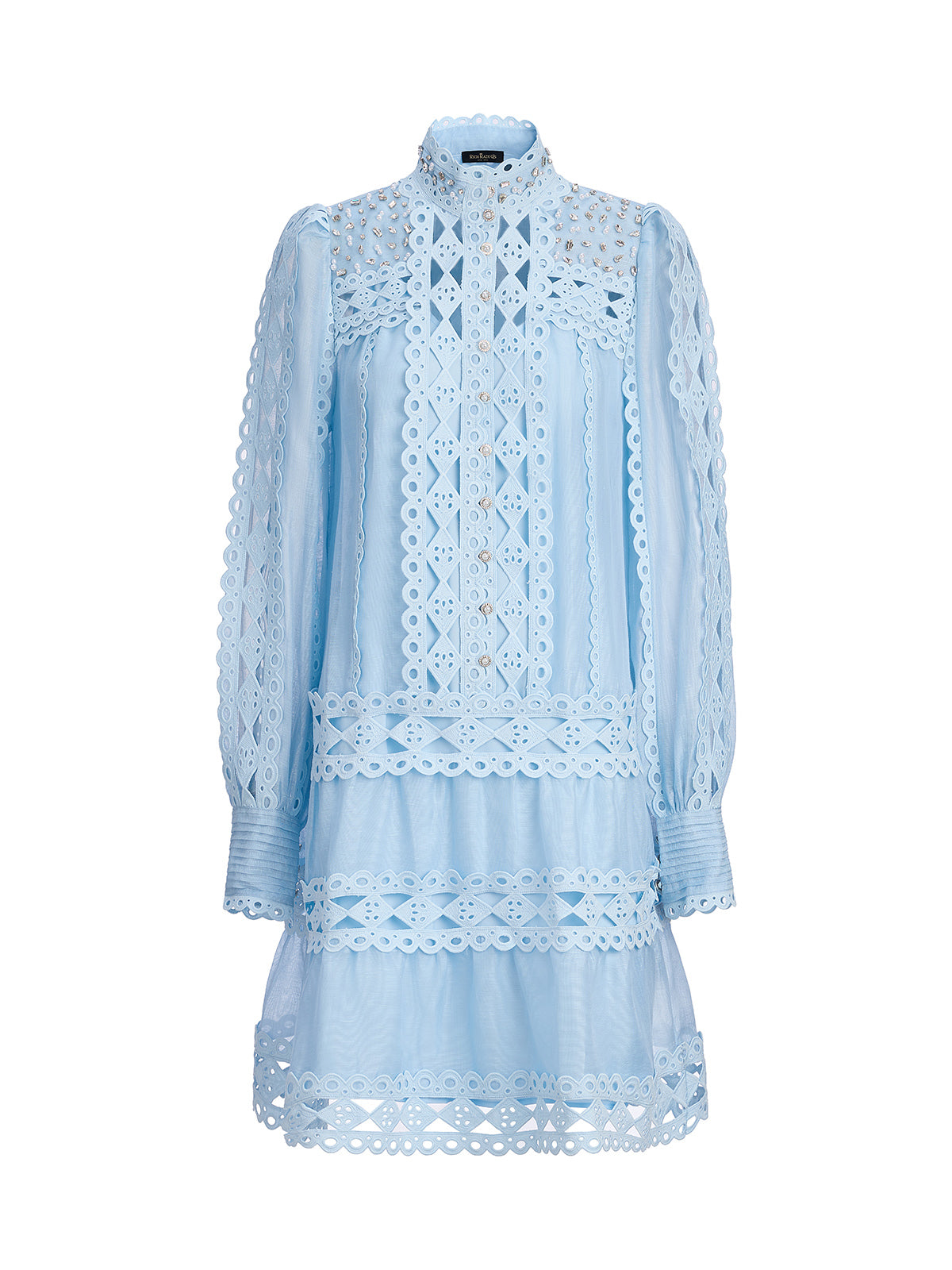 Linen Beaded Cutout Trimming Mini Dress