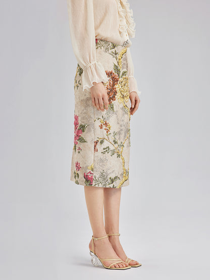 3D Jacquard Hand-Beaded Embellished Skirt