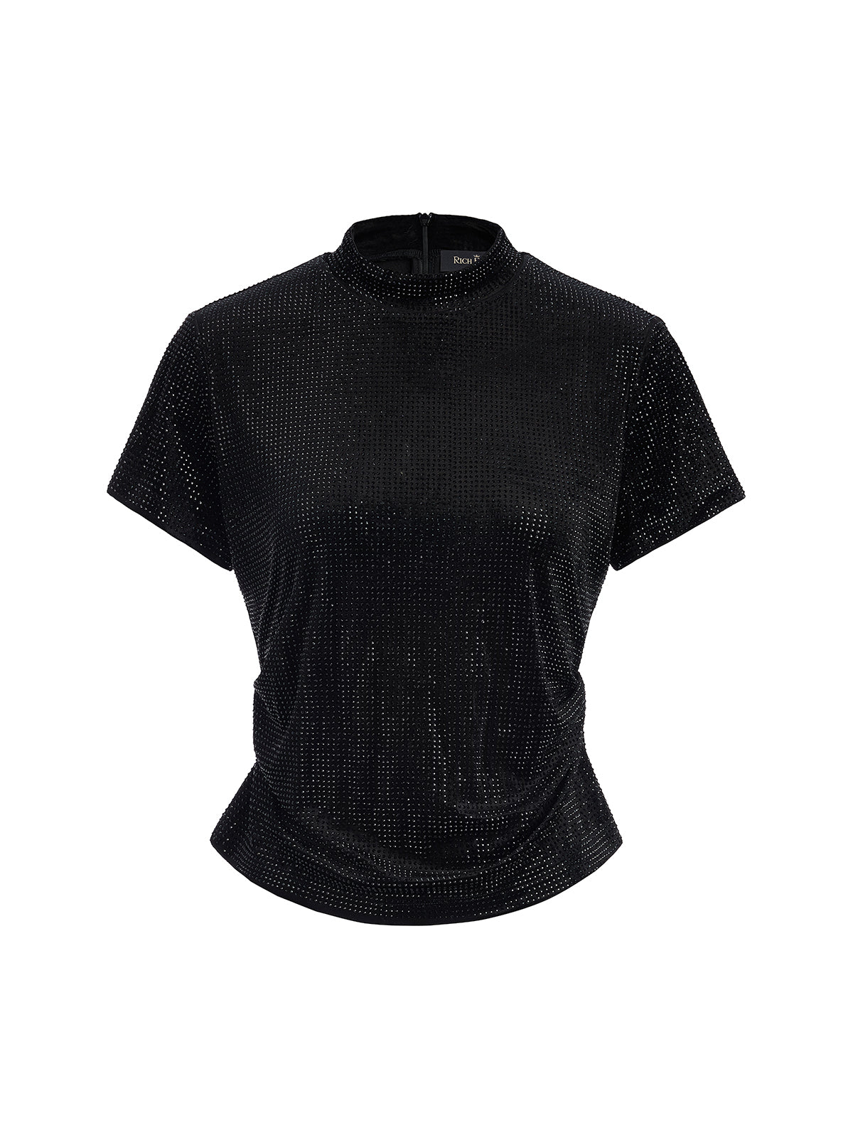 Rhinestoned Velvet Short-Sleeve Top