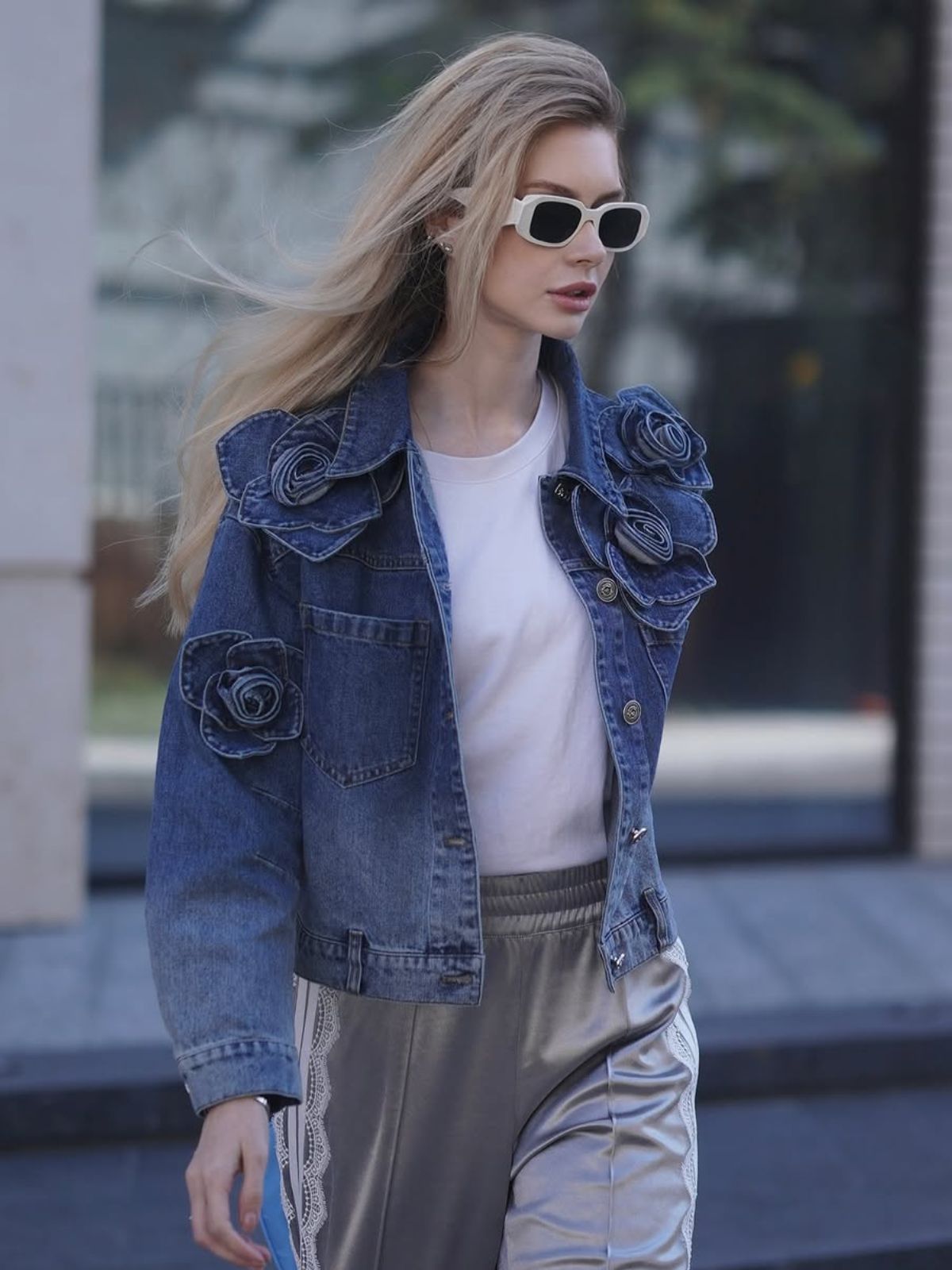 Handcrafted Floral Gradient Denim Jacket