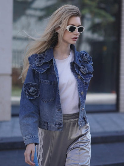 Handcrafted Floral Gradient Denim Jacket
