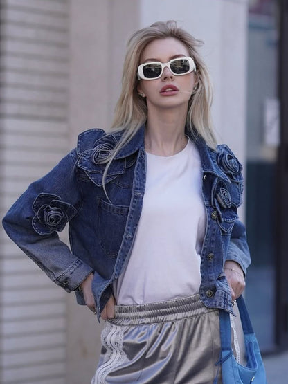 Handcrafted Floral Gradient Denim Jacket