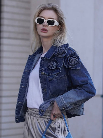 Handcrafted Floral Gradient Denim Jacket