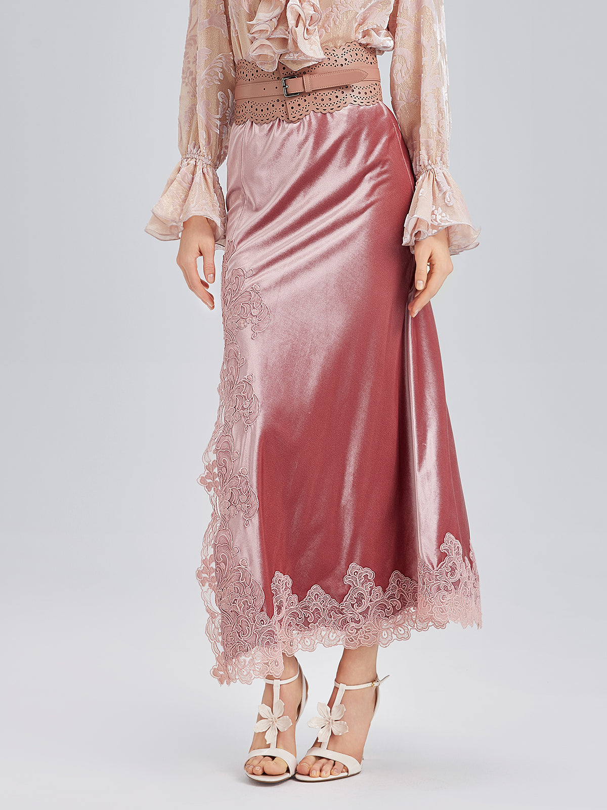 French Lace Velvet Skirt with Slit