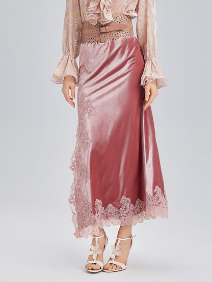 French Lace Velvet Skirt with Slit
