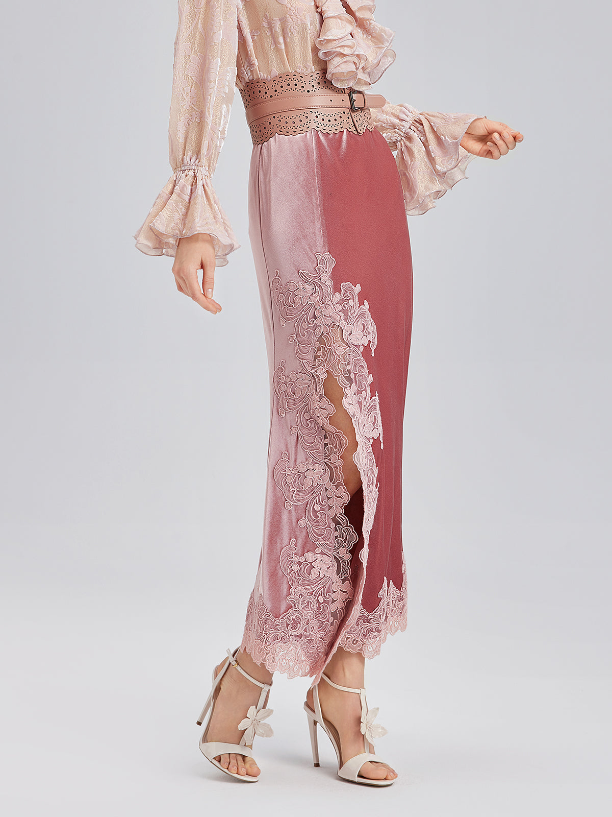 French Lace Velvet Skirt with Slit