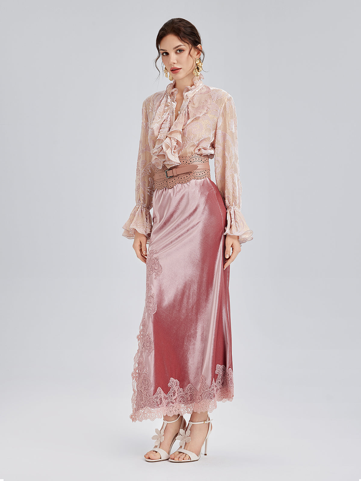 French Lace Velvet Skirt with Slit