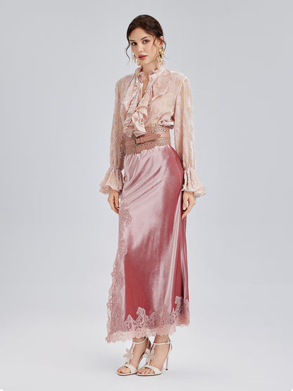 French Lace Velvet Skirt with Slit