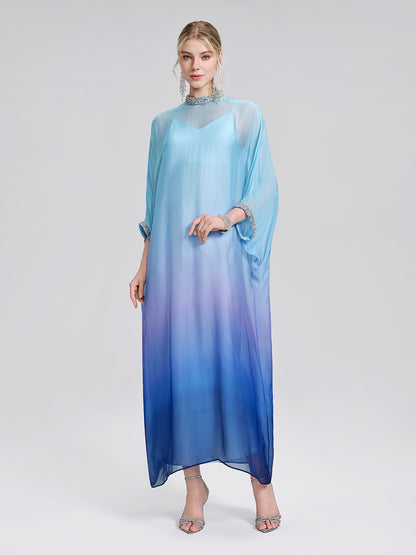 Beaded Gradient Batwing Sleeve Maxi Dress (Slip Dress Included)