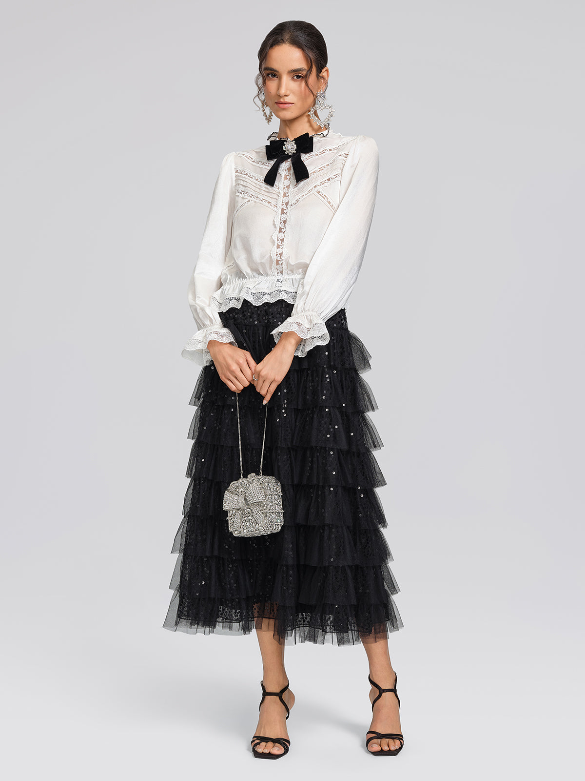 Sequin Mesh Tiered Skirt
