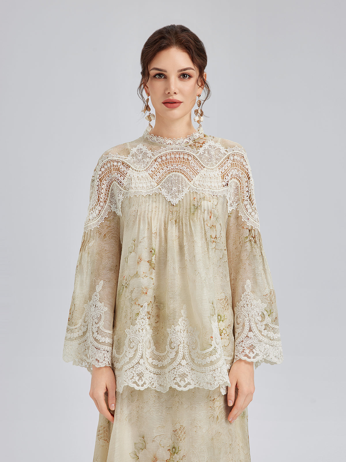Silk-Linen Baroque Lace Blouse