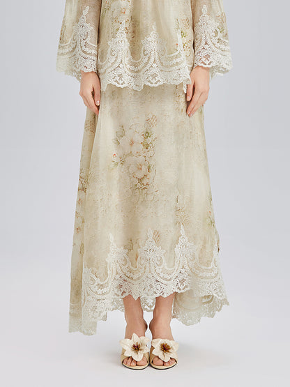 Silk-Linen Baroque Lace Skirt