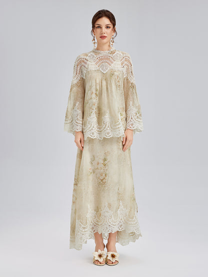 Silk-Linen Baroque Lace Blouse