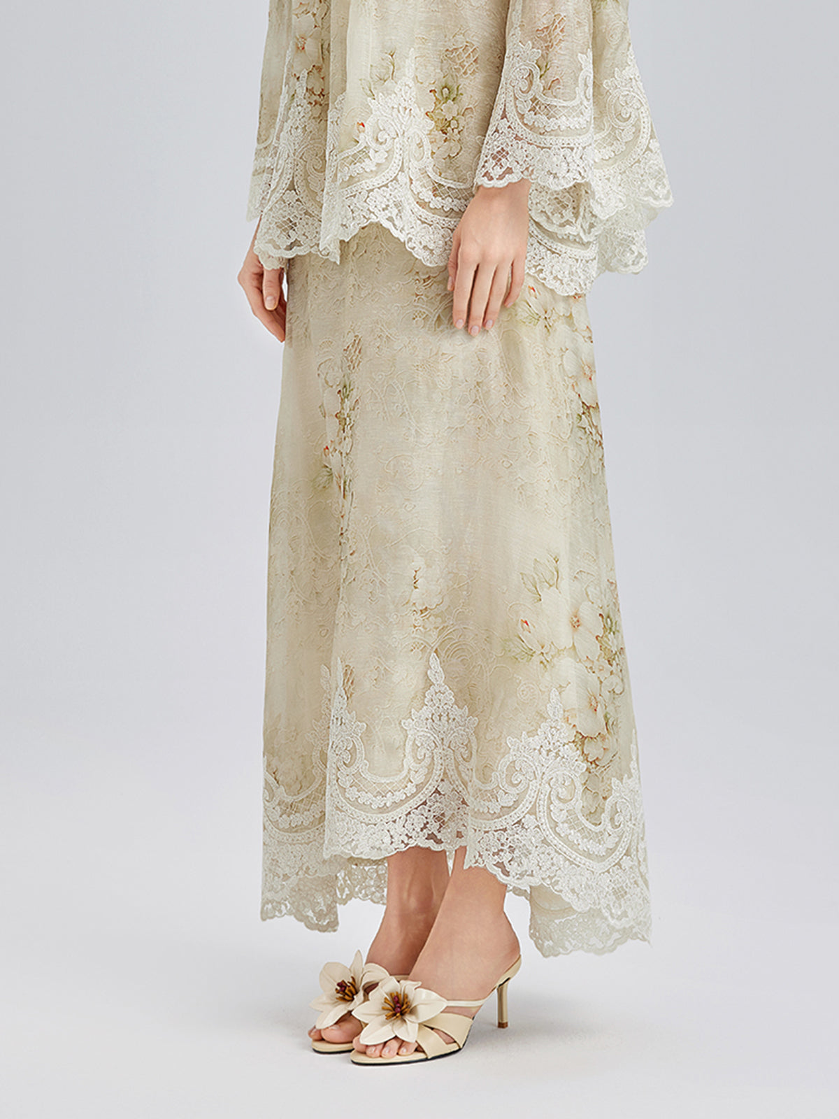 Silk-Linen Baroque Lace Skirt