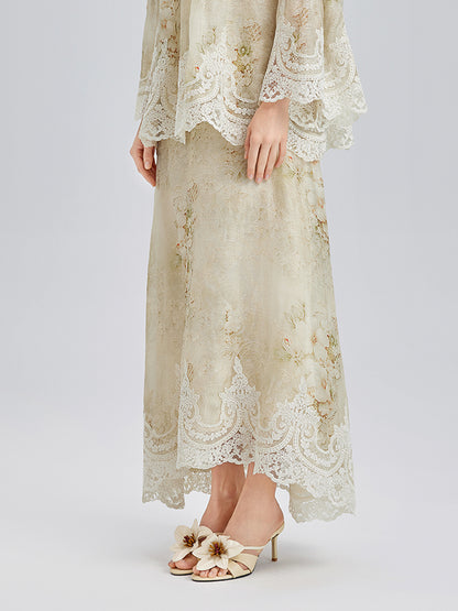 Silk-Linen Baroque Lace Skirt