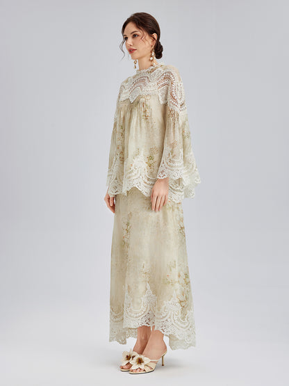Silk-Linen Baroque Lace Blouse