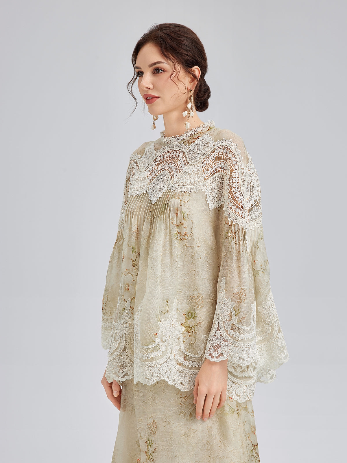 Silk-Linen Baroque Lace Blouse