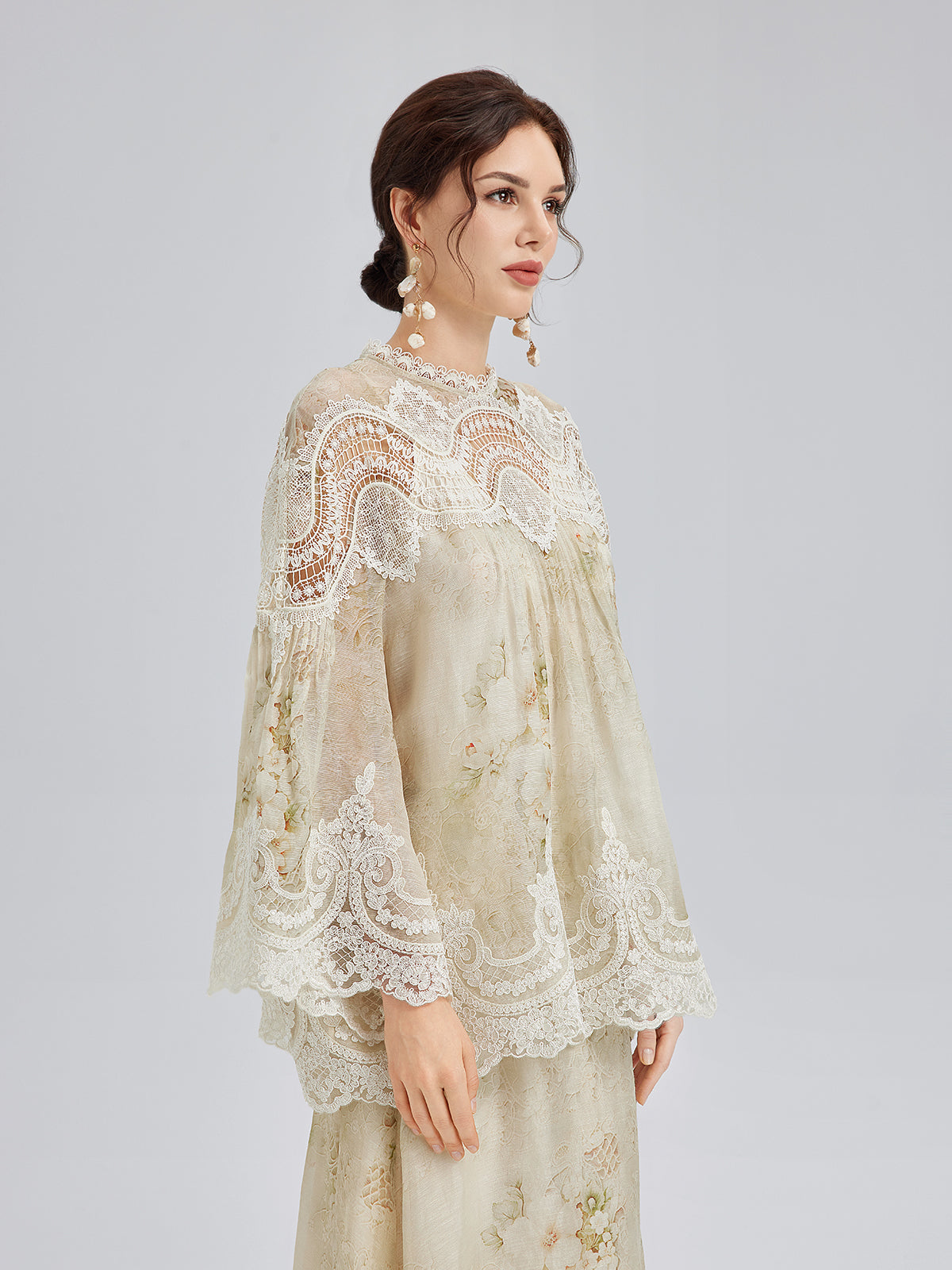 Silk-Linen Baroque Lace Blouse