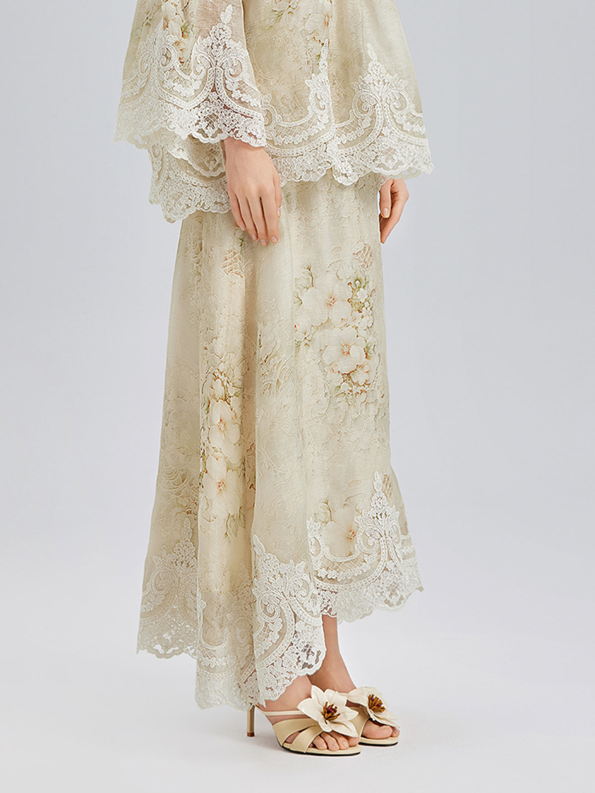Silk-Linen Baroque Lace Skirt