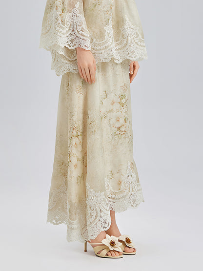 Silk-Linen Baroque Lace Skirt