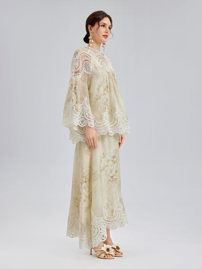 Silk-Linen Baroque Lace Blouse