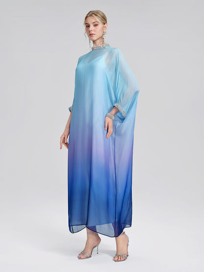 Beaded Gradient Batwing Sleeve Maxi Dress (Slip Dress Included)