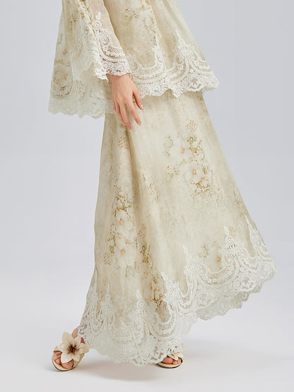 Silk-Linen Baroque Lace Skirt