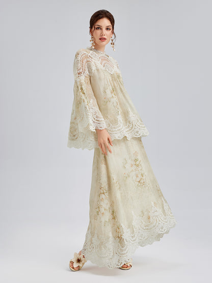 Silk-Linen Baroque Lace Blouse