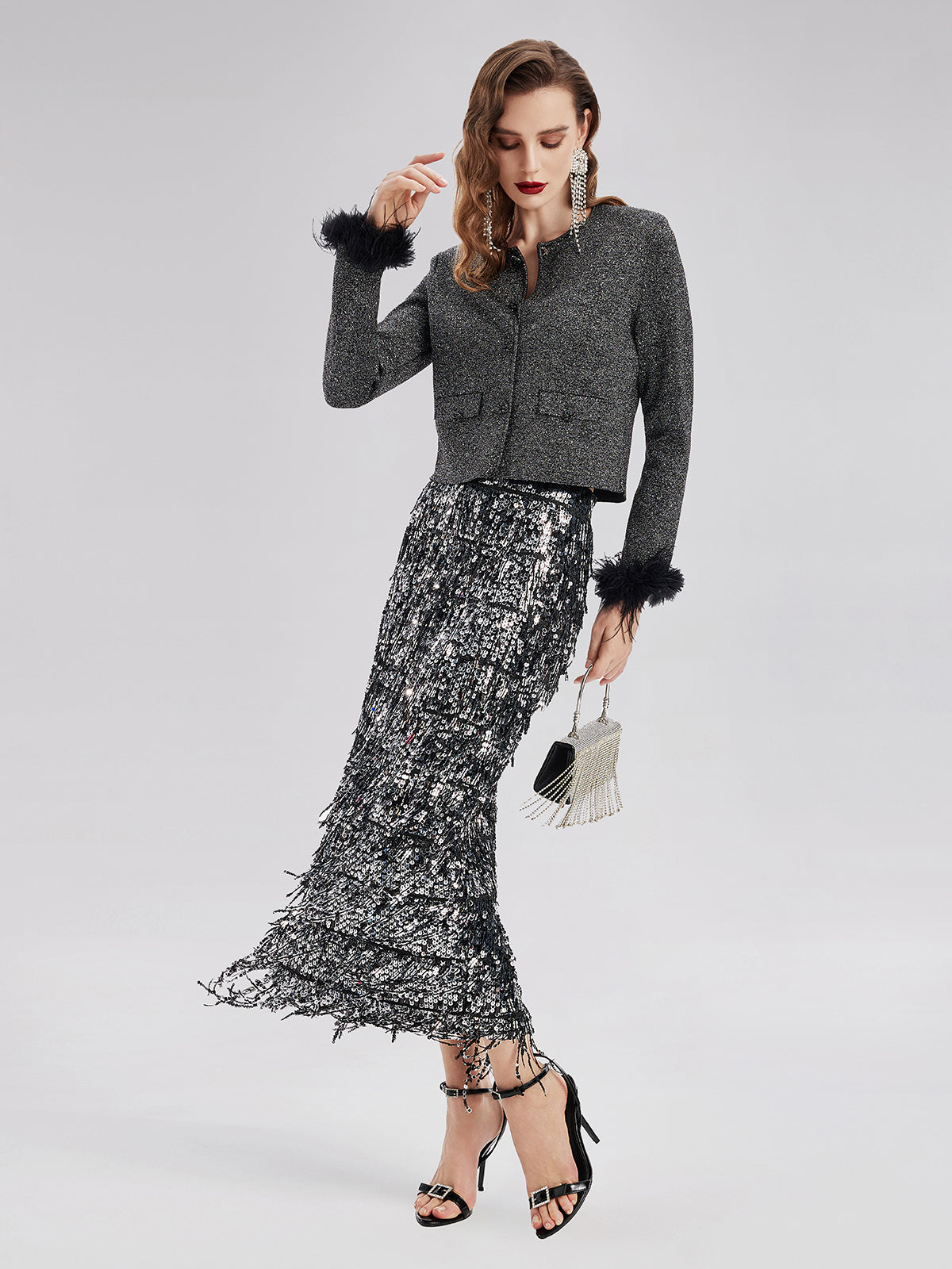 Luxurious Removable Feather Wool Knit Jacket
