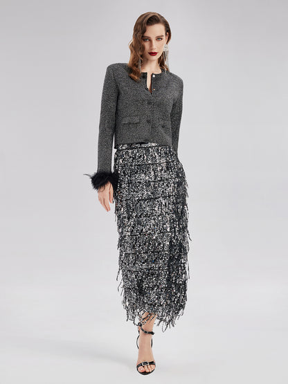 Luxurious Removable Feather Wool Knit Jacket
