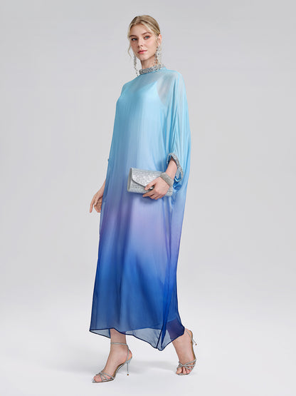 Beaded Gradient Batwing Sleeve Maxi Dress (Slip Dress Included)