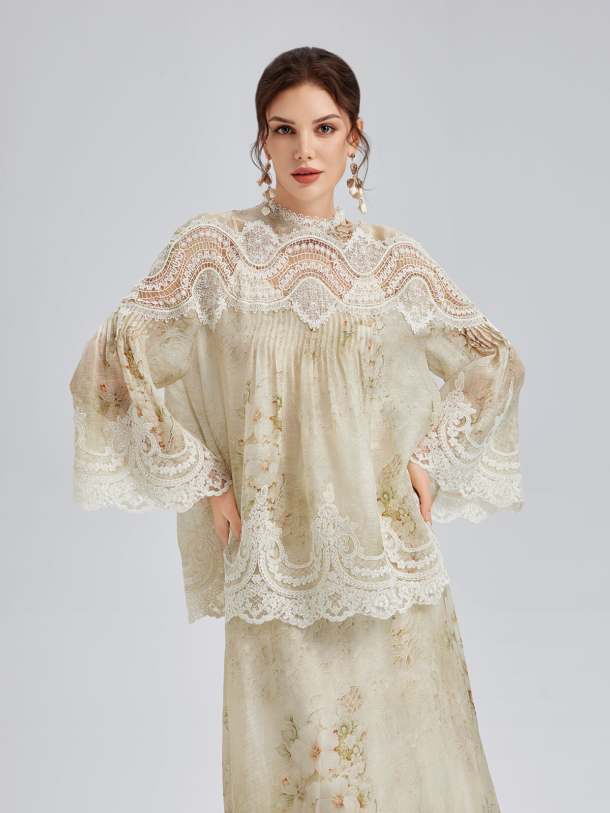 Silk-Linen Baroque Lace Blouse