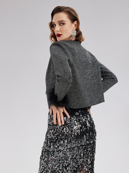 Luxurious Removable Feather Wool Knit Jacket
