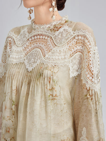 Silk-Linen Baroque Lace Blouse
