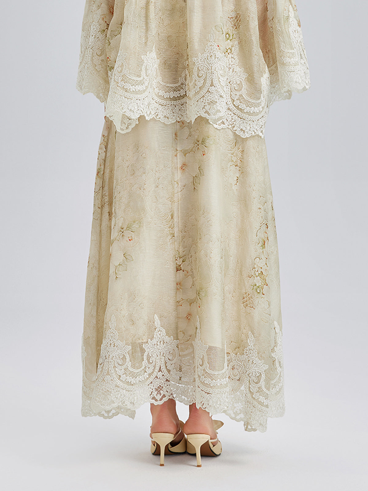 Silk-Linen Baroque Lace Skirt