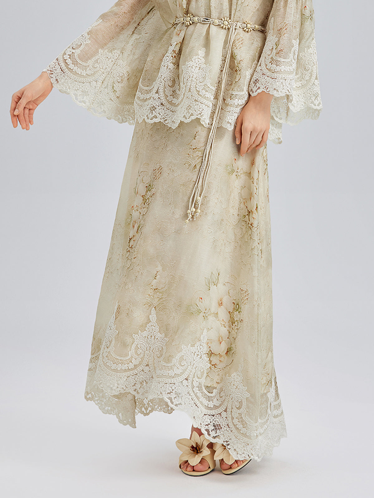 Silk-Linen Baroque Lace Skirt