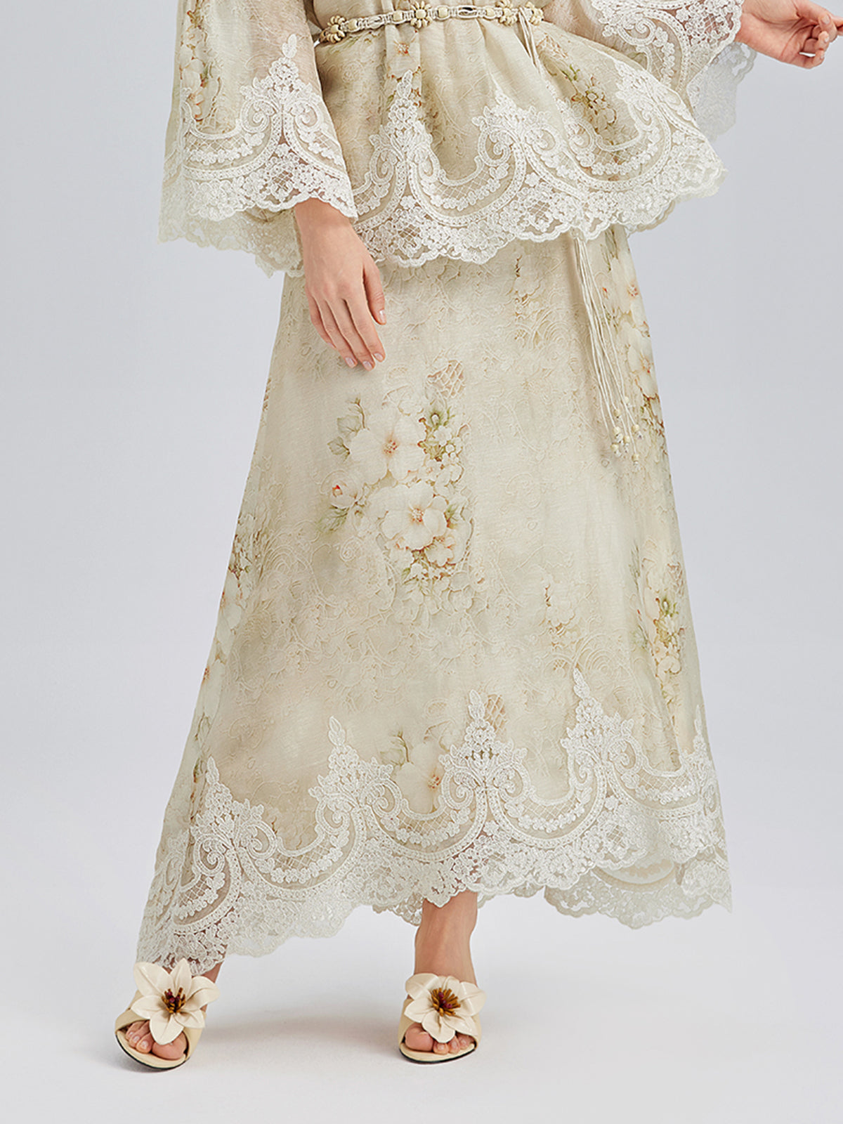 Silk-Linen Baroque Lace Skirt