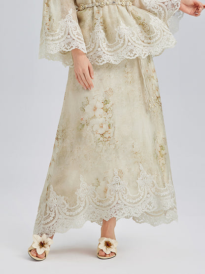 Silk-Linen Baroque Lace Skirt