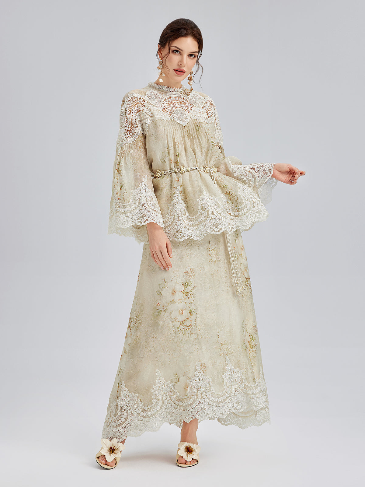 Silk-Linen Baroque Lace Skirt
