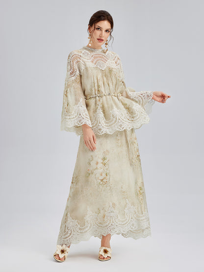 Silk-Linen Baroque Lace Skirt
