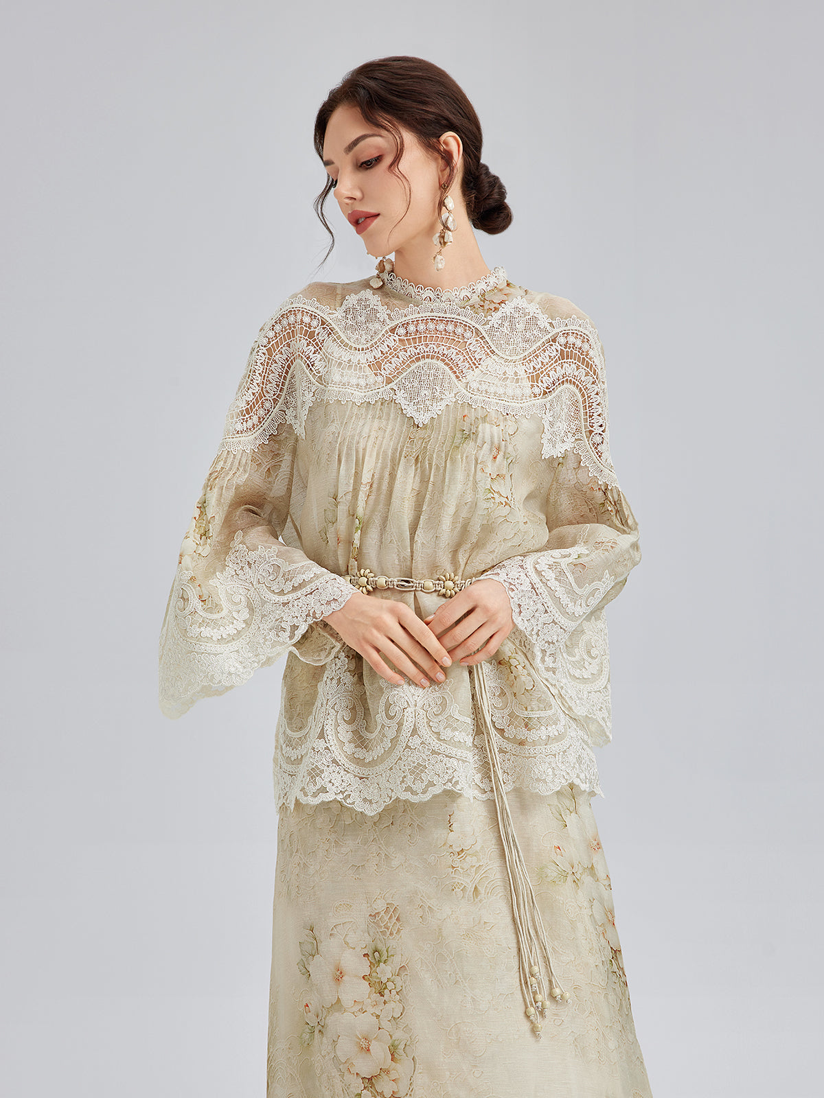 Silk-Linen Baroque Lace Blouse