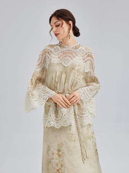 Silk-Linen Baroque Lace Blouse