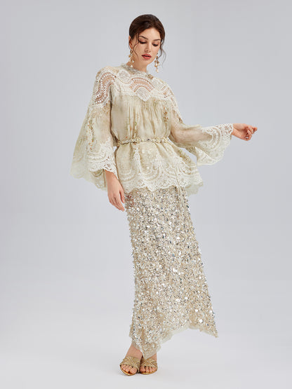 Silk-Linen Baroque Lace Blouse