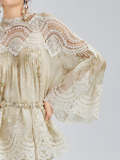 Silk-Linen Baroque Lace Blouse