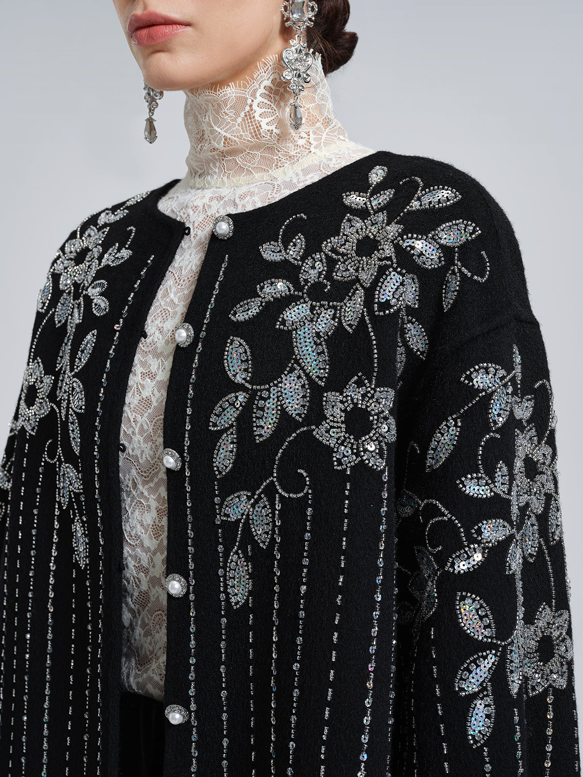 100% Wool Sequin-Embroidered Jacket